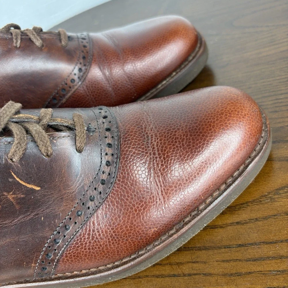 Cole Haan Shoes Men's 8D Brown Pebble Leather Brogue Derby Oxford Saddleback USA